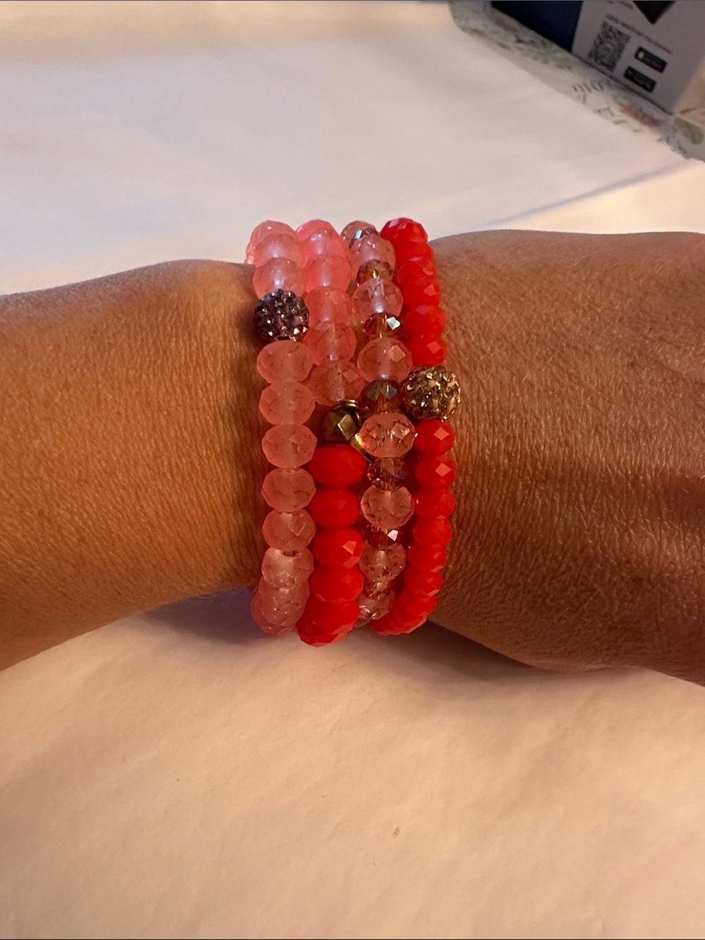 Erimish Coral Pink & Red Beaded Stack Bracelet Set